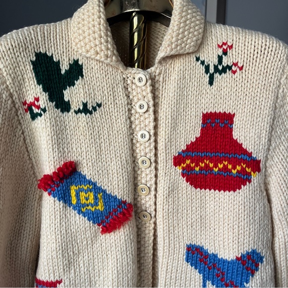 Vintage 40s 50s Mary Maxim Mexicana Cowichan Western Hand Knit Mexican cardigan - Picture 3 of 14
